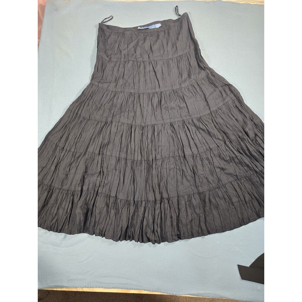 Half Moon Bay Women’s Black Wrinkled Chiffon Tiered Lined Boho Midi Skirt M - Picture 2 of 9